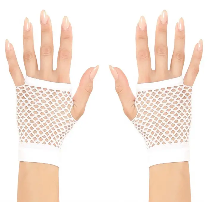 Beyaz Renk Kısa Boy Fileli Örgü Eldiven