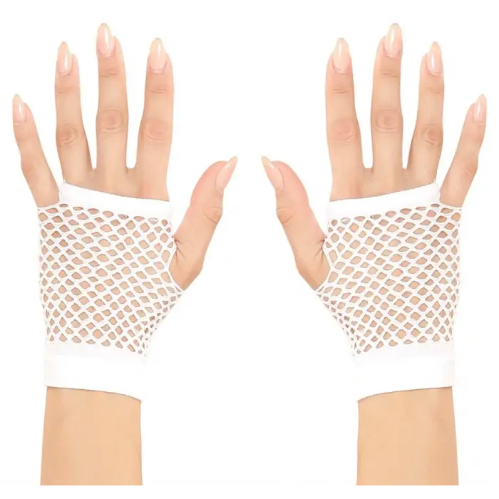 Beyaz Renk Kısa Boy Fileli Örgü Eldiven (5047)