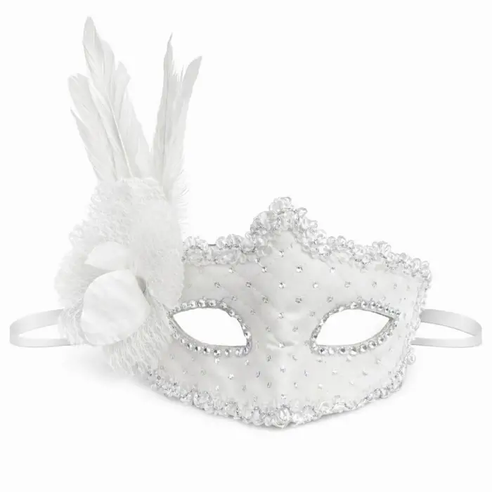Beyaz Tüylü Venedik Lüks Balo Maskesi