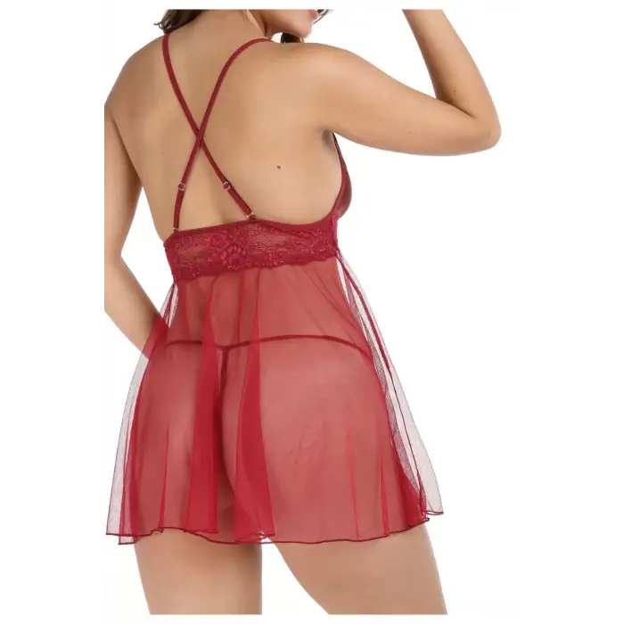 Bordo Tül Geclik -670