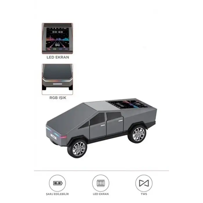 D68 Cyber Model Araba Tasarımlı Bluetooth Hoparlör 15w Güçlü Ses Rgb Led /tws/usb Gri