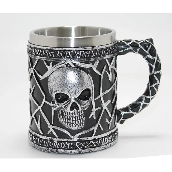 Gotik Kurukafa 3d Kabartmalı Paslanmaz Çelik Kupa Bardak Alk4380