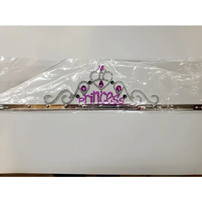 Gümüş Renk Prenses Yazılı Parti Tacı 60 cm (5047)