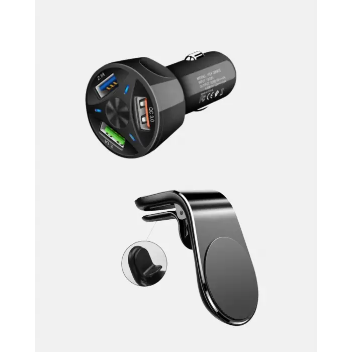 Manyetik Araç Telefon Tutucu ve Hızlı Şarj Adaptörü 2’li Set