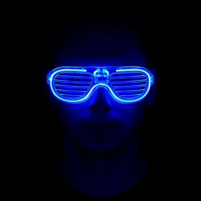 Mavi Led Işıklı Parti Gözlüğü - Neon Glow Şerit Gözlük 3 Modlu