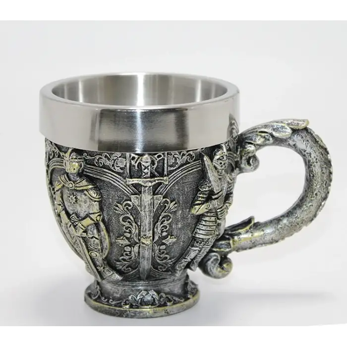 Şövalye Kabartmalı 3d Paslanmaz Çelik Kupa Bardak Alk4477