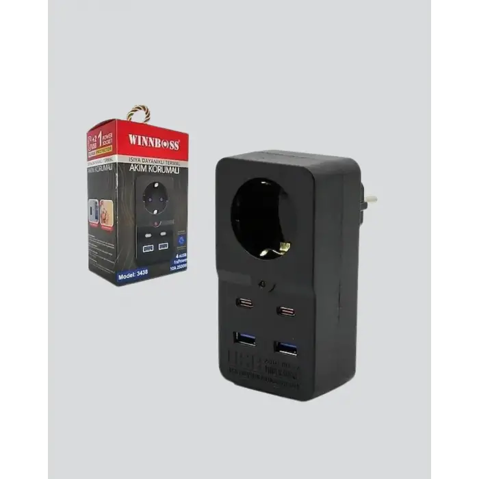 Tip Akım Koruma Prizi 10A 2500W USB Type C Destekli
