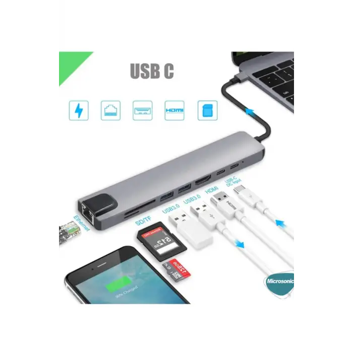 Type-c To Hdtv Multifunction Adapter 8 Port Kablo