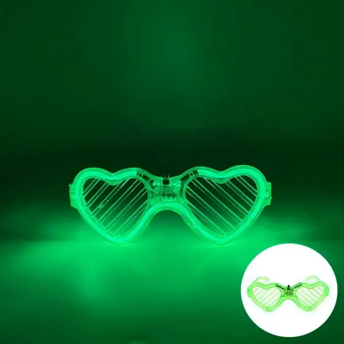 Yeşil Led Işıklı Kalp Gözlük – 3 Modlu Parti  Glow Gözlüğü