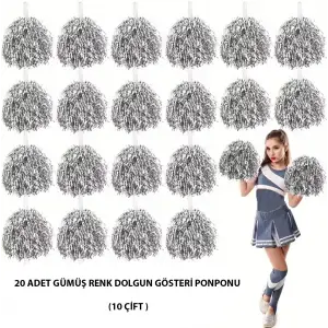 10 Çift ( 20 Adet ) Gümüş Renk 23 Nisan 19 Mayıs 29 Ekim Okul Gösteri Ponponları