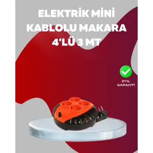 3 Metre Kablolu 4’lü Kırmızı Priz Makara
