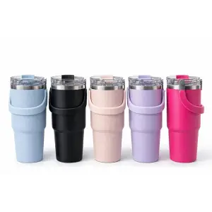 900 Ml Taşıma Kulplu Paslanmaz Çelik Termos Mug - Vakumlu Isı Yalıtımlı Bardak Alk4631