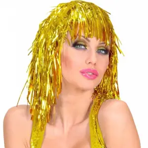 Altın Sarısı Işıltılı Metalize Parti Peruğu