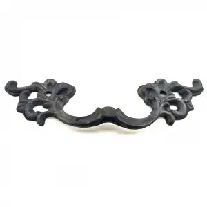 Antika Tarz Dekoratif Pirinç Çiçek Kapı Kulbu - 44x148 Mm, Oksit