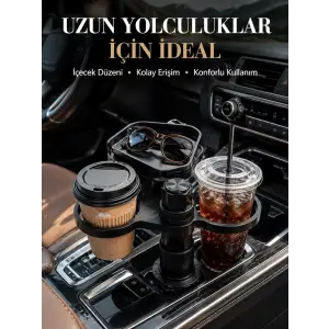 Ayarlanabilir Araç Bardaklık Aparatı Çift İçecek ve Tepsili Tasarım