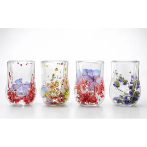 Çift Camlı Çiçekli Bardak Alk4470