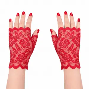 Kırmızı Dantel Parmaksız Kısa Eldiven