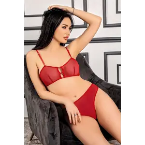 Kırmızı Tül Sütyen Takım - 879