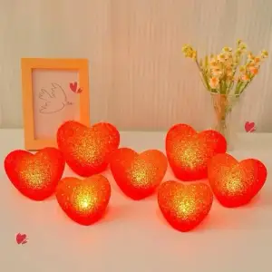 Led Işıklı Kırmızı Kalp Gece Lambası 12li Paket