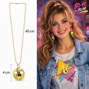 Retro Disko Topu Şekilli 8039ler 9039lar Altın Renk Plastik Kolye