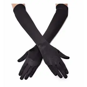 Siyah Renk Dirseğe Kadar Uzun Kumaş Eldiven (5047)