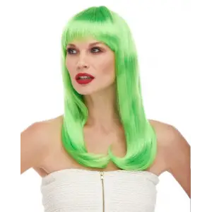 Yeşil Renk Uzun Düz Parti Peruğu