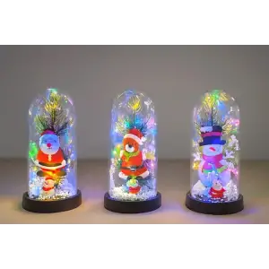 Yılbaşı Temalı Işıklı  Dekoratif Cam Fanus Alk5075