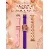 3 Kordonlu Rose Gold Kasalı Kadın Akıllı Saat Seti