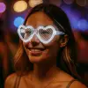 Beyaz Led Işıklı Kalp Gözlük – 3 Modlu Parti  Glow Gözlüğü