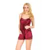 Bordo Saten Babydoll Şortlu Takım - 281