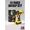 Profesyonel Çift Bataryalı Akülü Vidalama Şarjlı Matkap 24 Parça