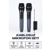 Profesyonel Çiftli Kablosuz Mikrofon Seti Karaoke Şarj Edilebilir 50 Metre