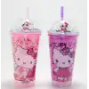 Sevimli Hello Kitty Işıklı Pipetli Boncuklu Suluk & Bardak 400 Ml  Alk4706
