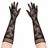 Siyah Uzun Gül Desenli Dantel Kadın Eldiveni