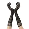 Siyah Uzun Gül Desenli Dantel Kadın Eldiveni
