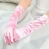 Uzun Boy Ekstra Parlak Saten Eldiven Pembe Renk (5047)