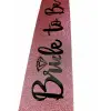 Pembe Üzeri Siyah İtalik Alyanslı Bride To Be Yazılı Simli Işıltılı Kuşak Kemer 10 cm Genişlik (5047)