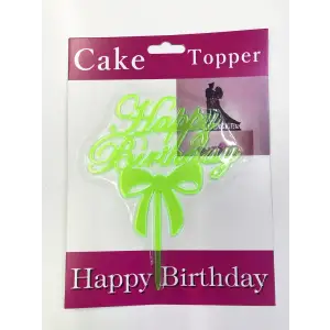 Happy Birthday Yazılı Fiyonklu Pasta Kek Çubuğu Yeşil Renk