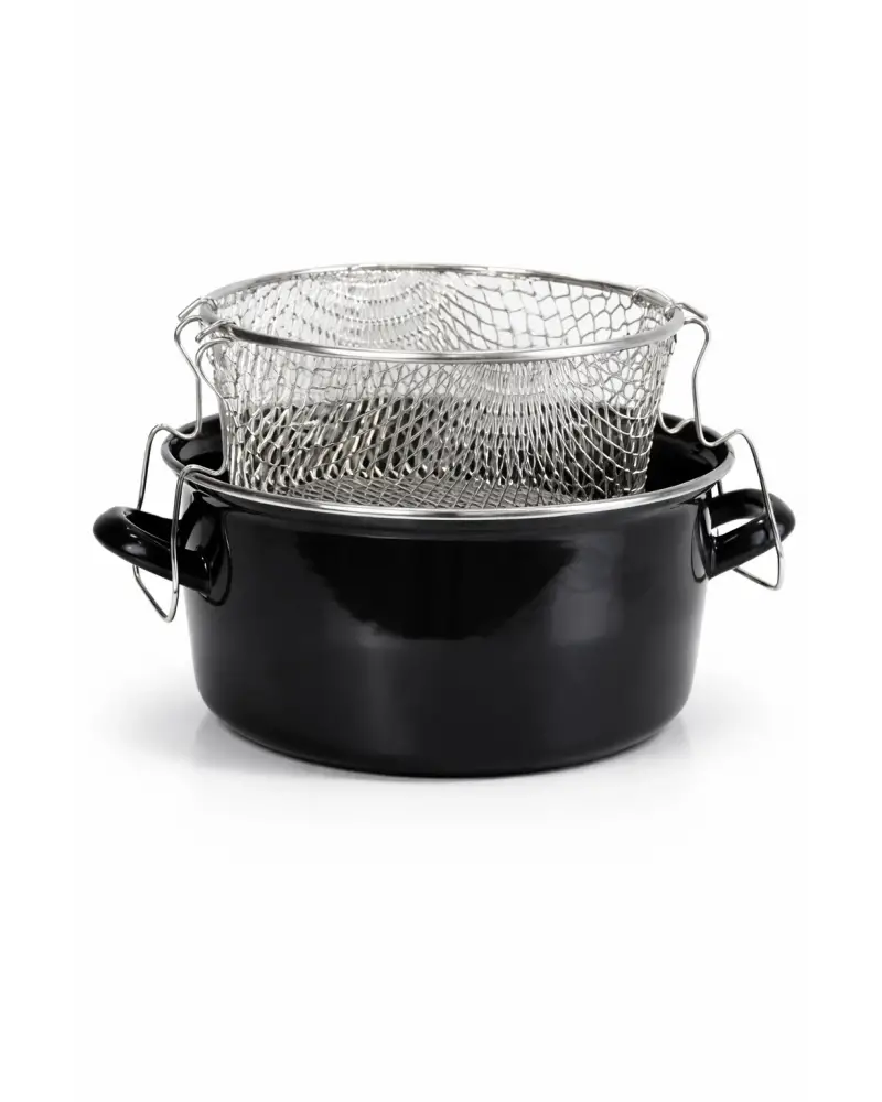 PR Home Emaye Cam Kapaklı Kızartma Tenceresi 24 cm Siyah
