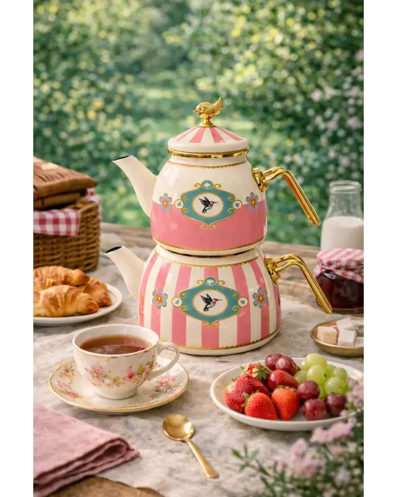 PR Home Alaria Pembe Rose Model Emaye Çaydanlık