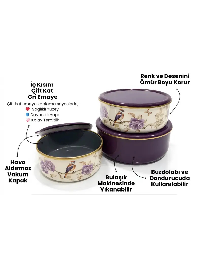 PR Home Fiorella Emaye Üçlü Saklama Seti