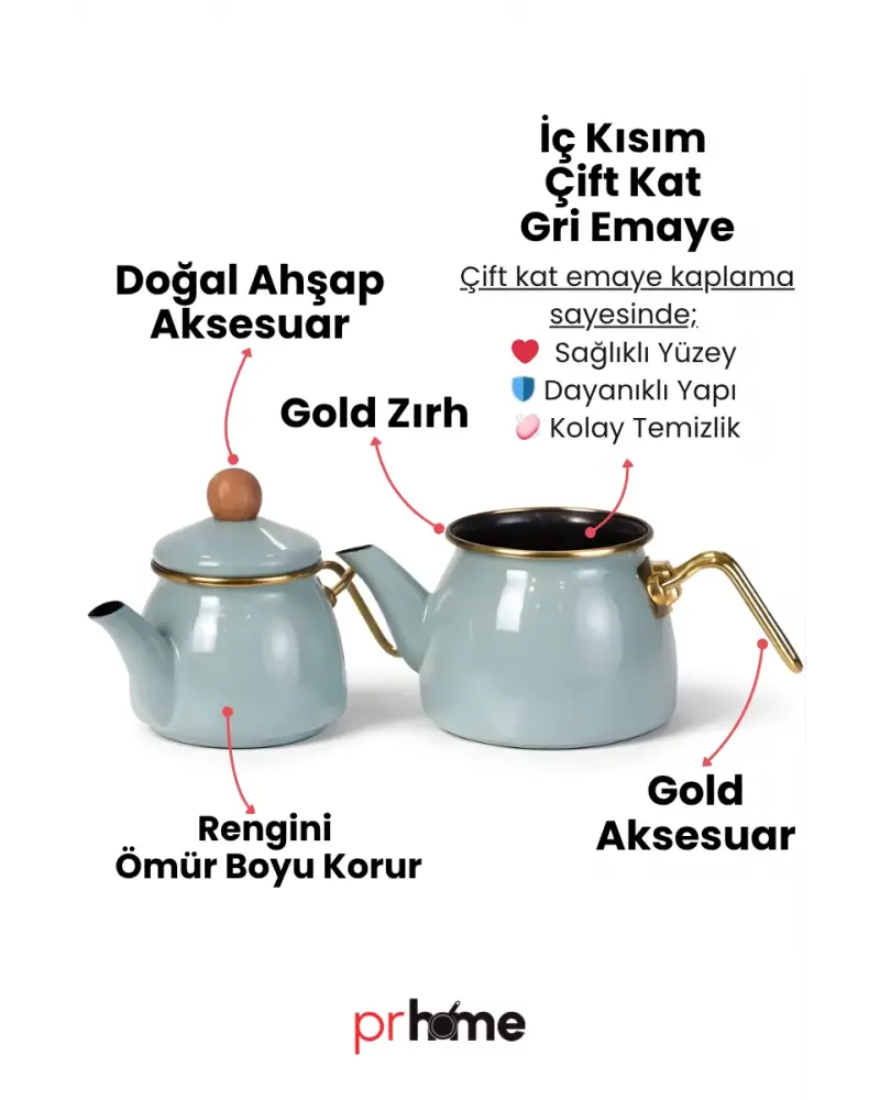 PR Home Soft Yeşil Mini Model Emaye Çaydanlık