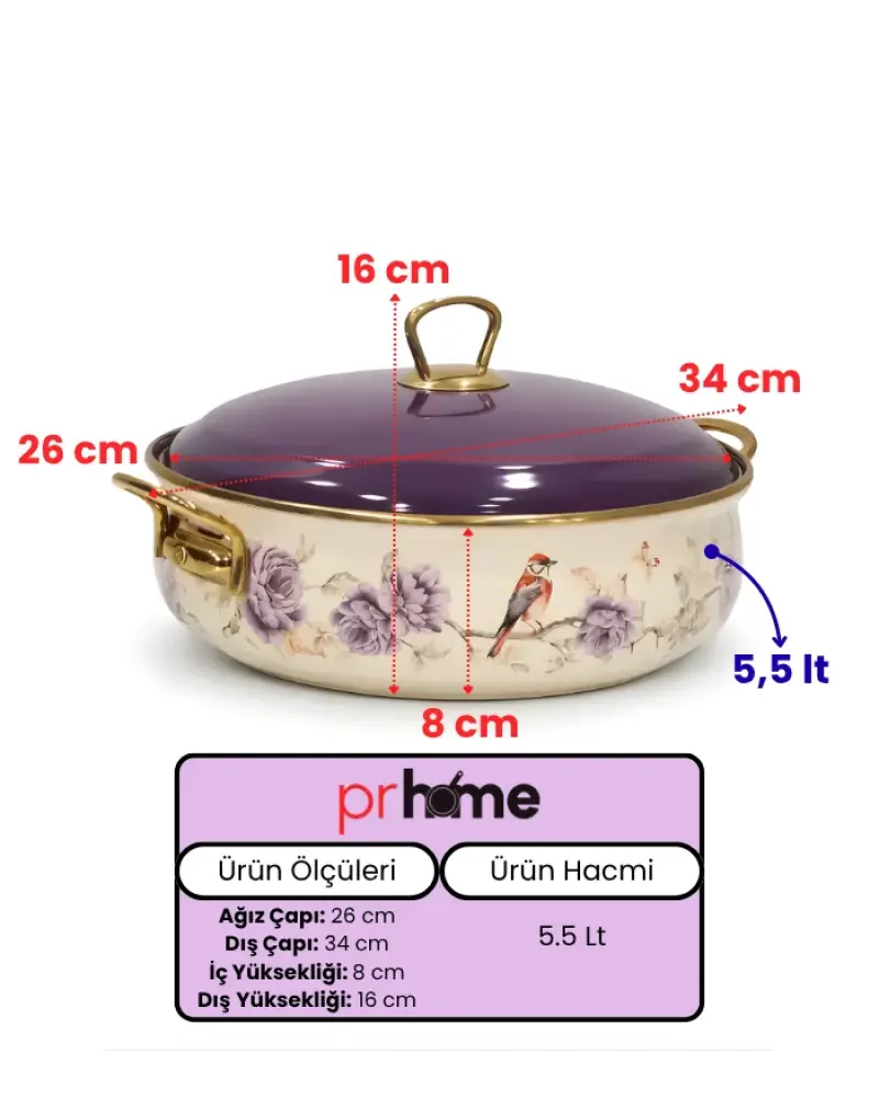 PR Home Fiorella Derin Bombeli Emaye Karnıyarık Pilav Tenceresi 26 cm