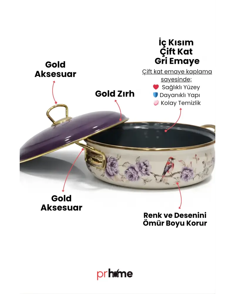 PR Home Fiorella Derin Bombeli Emaye Karnıyarık Pilav Tenceresi 26 cm