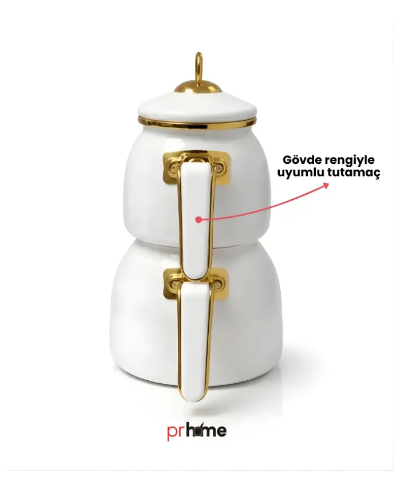 PR Home Emaye Rose Model Çaydanlık Beyaz