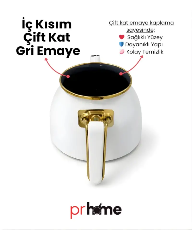 PR Home Emaye Rose Model Çaydanlık Beyaz