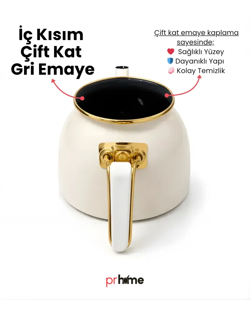 PR Home Emaye Rose Model Çaydanlık Krem