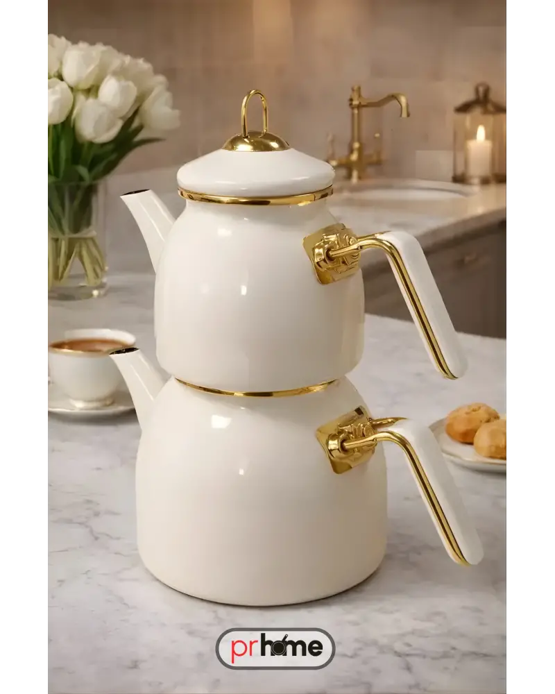PR Home Emaye Rose Model Çaydanlık Krem