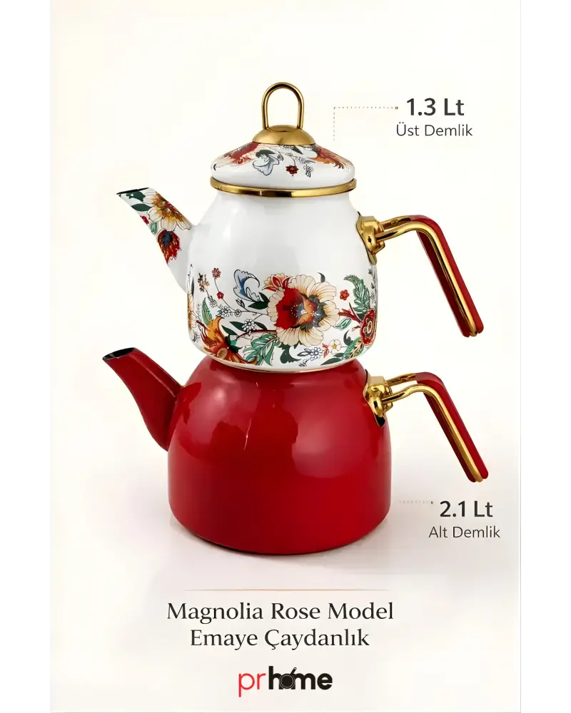 PR Home Magnolia Rose Model Emaye Çaydanlık