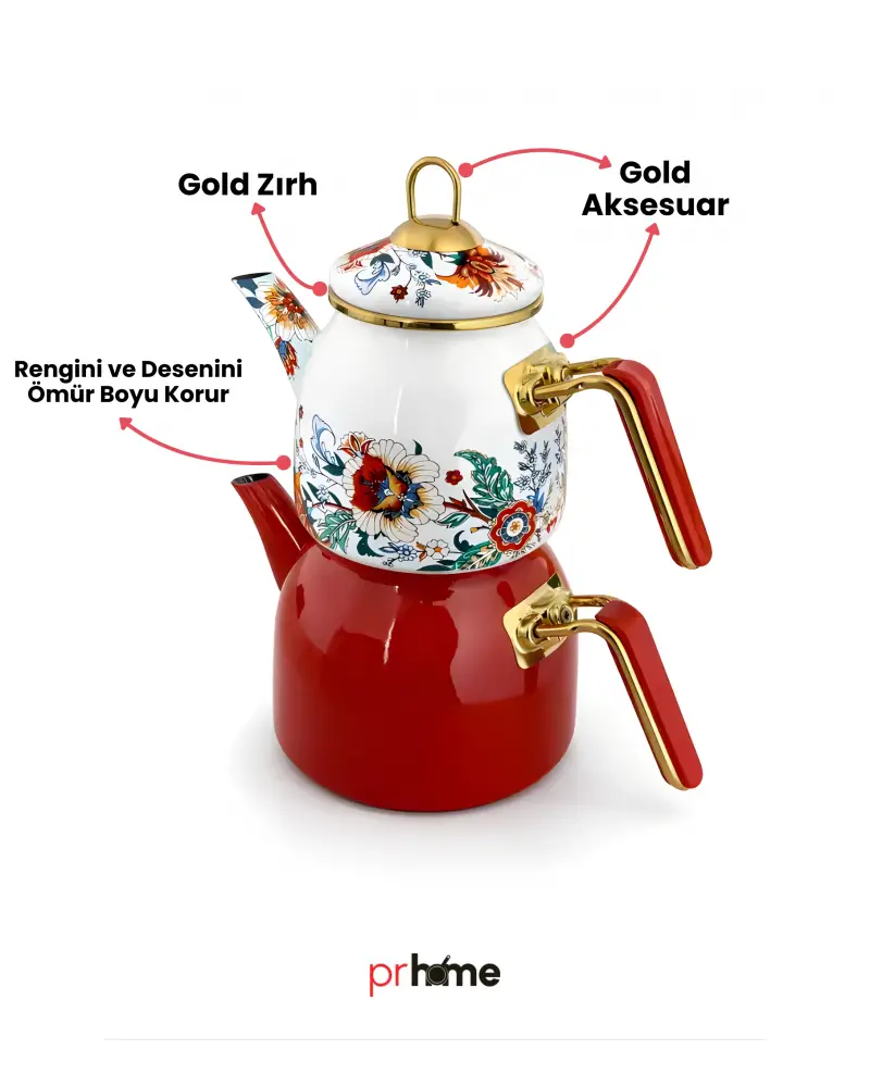 PR Home Magnolia Rose Model Emaye Çaydanlık